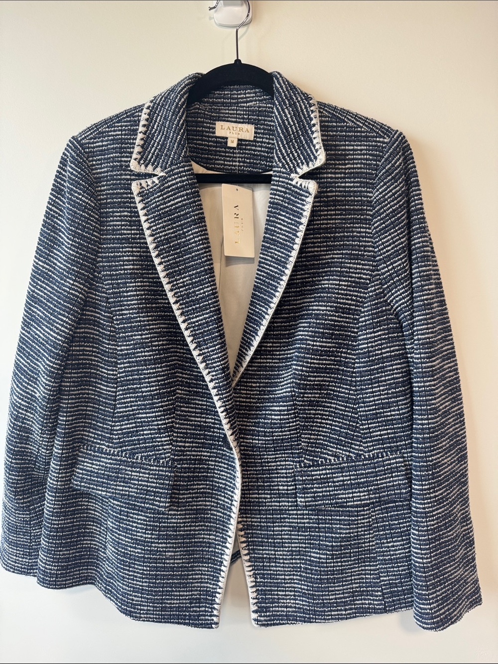 LAURA Navy & White Textured Tweed Blazer